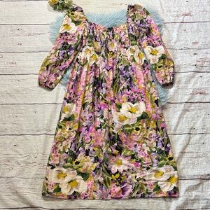 H&M Balloon Sleeved Smocked Dress Purple/Floral Sz L